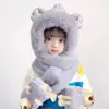 Set de Tres Piezas para Niños y Bebés: Gorro de Oso para Padres e Hijos, Bufanda Integrada, Grueso, Lindo, de Felpa, Bufanda, Guantes