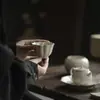 Taza Maestro de Arcilla Esmaltada en Ceniza Forma de Flor Estilo Dinastías Tang y Song, Juego de Té Kung Fu Tradicional, Taza de Degustación de Cerámica para Uso en Casa, Taza Individual