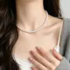 Collar de Cadena para Clavícula con Cuentas Estilo Europeo y Americano, Lujo Ligero, Moda, Perla de Imitación para Mujer, Versátil, Simple, Moda, Círculo Liso