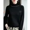 Estilo Novo Outono e Inverno Camiseta Básica Meia-Gola com Strass Quente para Mulheres com Suéter Grosso Estilo Preguiçoso Solto Top de Malha Gola Média