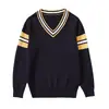 Tricô Pulôver Infantil Primavera e Outono 2024 Estilo Preppy Tricô Roupa Externa para Meninos Roupa de Algodão para Meninas Estilo Família