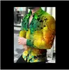 2026 Camisa de Manga Larga Estampada en 3D para Hombre de Venta Caliente Europea y Americana Moda Tendencia Cárdigan Superior de Lunares Degradados