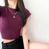 Camiseta de manga corta con hombros descubiertos para mujer, estilo chic, ajustada, con mangas raglán, estilo ombligo, novedad de verano de 2023
