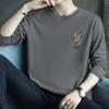 T-shirt de manga comprida de algodão de outono marca de moda masculina estampada pescoço redondo roupas de outono roupa de outono camiseta branca de algodão