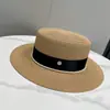 Chapéu de Palha Verão Modelo Novo 26 Anos Estilo Francês Topo Reto para Mulheres com Decoração de Pérolas, Proteção Solar, Chapéu Elegante de Aba Larga Estilo Férias
