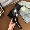 Botines de Charol de Tacón Alto para Mujer 2025 Otoño e Invierno Estilo Nuevo Botas Delgadas de Tacón Grueso Punta Fina Estilo Británico A media pantorrilla Botas Martin Adelgazantes