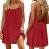 2026 E-commerce transfronterizo europeo y americano Amazon vestido mini plisado de seda de hielo color liso sin espalda de tiras, vestido de vacaciones en la playa para mujer