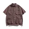Serie Montaña Flota Negra Diseño Funcional para Exteriores Multibolsillo Repelente al Agua Transpirable Camisa de Manga Corta Chaqueta de Trabajo de Verano
