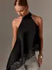 2026 Ropa Europea y Americana Transfronteriza para Mujer Amazon Moda de Verano Top Halter de Satén sin Mangas con Ribete de Encaje