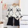 [Jin Yong Xiong] Conjunto de Suéter de Tricô de Duas Peças Outono Tesouro Feminino Calças Flare Suéter com Laço