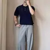 Camiseta jacquard de punto casual estilo old money con textura, manga corta para hombre, polo holgado de alta gama para hombre, nuevo