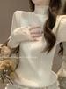 Elegante Blusa de Renda com Gola Meia-alta Feminina Outono e Inverno Slim Fit Design Empilhado Camada Base Fashionable Suéter de Tricô