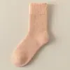 Calcetines de Lana para Mujer para Otoño e Invierno, Cálidos con Forro de Felpa, Resistentes al Frío, Engrosados, Color Sólido, de Caña Alta, Calcetines de Cachemir de Invierno