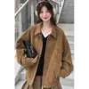Método Original Retro Americano Solapa de Gamuza Chaqueta Casual Top Maillard Holgada Chaqueta Marrón para Mujer
