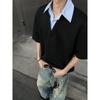 Camisa Cuello Falso Dos Piezas Camiseta Manga Corta Hombre Verano 2025 Nuevo Corte Limpio Marca de Moda Americano Pesado Media Manga