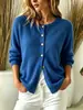 Novo produto transfronteiriço para lojas independentes da Amazon europeia e americana: suéter cardigã de tricô de manga longa outono/inverno feminino com gola redonda pulôver