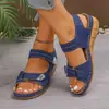 Sandálias Anabela Transfronteiriças Europeias e Americanas 2026 Novas Femininas Velcro Salto Grosso Bico Aberto Tira Única Casual Moda Calçados Femininos