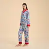 Nuevo Conjunto de Pijama de Verano Transfronterizo de Satén y Gasa para Casa con Mangas Largas y Pantalones Largos Ropa de Dormir Cómoda para Mujer
