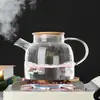 Chaleira de Chá de Vidro Borossilicato Alto Resistente ao Calor Transparente Chaleira de Chá de Flores Grande Capacidade Infusor de Chá Tampa de Bambu Jarra de Vidro para Água Fria