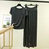 Camiseta de Manga Corta con Bolsillo de Modal para Verano Pantalones Anchos de Cintura Alta con Cordón Conjunto Casual Tallas Grandes para Estar en Casa Pijama