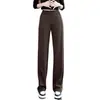 Pantalones de Cintura Alta Elástica Pierna Ancha para Mujer 2026 Otoño Panel Lateral Drapeado Suelto Pierna Recta Largo Hasta el Suelo Versátiles Casuales