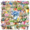 50 piezas de pegatinas transparentes de flores en maceta de acuarela para diario DIY, equipaje y decoración de tazas de agua, pegatinas impermeables al por mayor