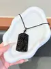 Pingente quadrado esculpido em obsidiana, pingente de cordão preto, acessório de pingente esculpido estilo chinês para homens