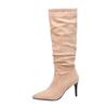 Botas Femininas de Cano Alto para Outono e Inverno Sapatos de Salto Alto de Tamanho Grande para Venda Transfronteiriça Botas Femininas de Couro Suede Fino de Salto Apontado Estilo Europeu e Americano Novas
