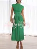 Moda Feminina de Comércio Exterior Europeu e Americano Transfronteiriço Cor Sólida Sem Mangas Gola Alta Cor Macaron Sexy Revelando a Cintura Bainha Grande Vestido para Mulheres