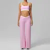 Conjunto de sujetador de yoga de cuello en U con bloques de color estilo europeo y americano y pantalones de yoga de cintura alta, ropa deportiva para fitness, leggings para correr