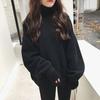 Sudadera Gruesa de Terciopelo Nueva Colección Otoño e Invierno para Mujer Estilo Coreano Moderna Estudiante Holgada Perezosa Chaqueta Suéter de Cuello Alto Falsa de Dos Piezas