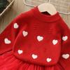 Suéter para Niña Nuevo Otoño e Invierno Bordado de Corazón Pulóver Tejido Superior Conjunto de Camiseta Base Cálida Festiva para Bebé Niña
