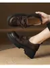 Versão em couro macio~ Mocassins femininos com laço, sola grossa, bico redondo e salto grosso, moda nicho, sapatos pequenos de couro casuais e estilosos para o trajeto