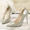 740-2 Moda Coreana Zapatos Elegantes de Mujer Tacón Fino Tacón Alto Boca Baja Puntiagudos Perla Pedrería Zapatos de Una Capa