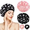 Gorro de ducha grande para mujer impermeable gorro de ducha doble capa gorro de ducha con anillo para el cabello cabello largo y grueso elástico reutilizable