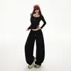 Laranja Infantil # Preto Puro Top Elegante Slim-Fit Calça Scimitar Wide-Leg Feminina Solta Modeladora Caimento Cordão Terno Casual