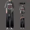 Conjunto de Camiseta de Manga Corta de Algodón Puro para Verano Hombres Tendencia Un Conjunto con Jeans Adolescentes Suelto Conjunto de Dos Piezas
