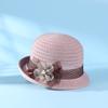 Nuevo Sombrero de Punto Desnatado de Primavera y Verano para Mujer con Flores, Sombrero de Pescador Transpirable con Sombra, Plegable, Moderno, Hueco, Sombrero de Cubo Pequeño