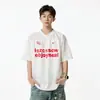 Camiseta Informal Versátil con Estampado de Moda Estilo Americano Cuello en V Rayas Letras Marca Streetwear Manga Corta
