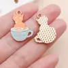 Colgante de Taza de Gato de Dibujos Animados Esmaltado de Aleación Encanto para Taza de Café Pendiente DIY Llavero Accesorios de Joyería