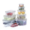 Contenedor de Almacenamiento de Alimentos Transparente Hermético de Plástico Juego de 9 Piezas Refrigerador Almacenamiento en Frío Organizador de Frutas Tapa abatible Almacenamiento de Alimentos Secos Tarro para Cereales