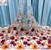 Material para vestido de noche bordado fondo grueso flor grande 3D malla transparente vestido aplique tela de encaje bordado