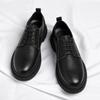 Sapatos masculinos de couro estilo britânico, cano baixo, cabeça redonda, cabeça grande, sola grossa, calçados casuais de couro, uma geração de cabelo, primavera de 2025