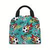 Bolsa Tote Aislada con Tema de Fútbol de Gran Capacidad, Incluye Lonchera y Fiambrera, Bolsa de Almuerzo Grande de Papel de Aluminio para Estudiantes