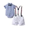Ropa infantil de comercio exterior al por mayor Tirantes británicos Conjunto de dos piezas Ropa infantil para bebé Verano delgada Manga corta Ropa de verano para niños