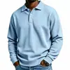 Camisa Polo de Manga Larga Suelta de Color Sólido con Botones Pesados Nueva Europea y Americana para Hombre Ropa Versátil Casual Deportiva Camiseta