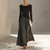 Vestido largo cruzado europeo y americano otoño 2026 nuevo elegante casual minimalista con bloques de color y cuello tipo capa para mujer