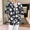 Camisa Floral Plus Size Estilo Hong Kong Masculina Gola Aberta Camiseta Totalmente Floral Par Combinando Casual Ombro Caído Top Relaxado Tendência