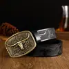 Cinturón Ngau Tau para Hombre Cinturón Retro Distintivo para Jóvenes y de Mediana Edad Hebilla de Placa Cinturón para Pantalones Casuales Versátil Sencillo