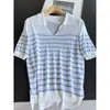 Camiseta de punto a rayas 2026' top casual de manga corta ajustado para mujer, camiseta básica, camiseta al por mayor H13ES9009